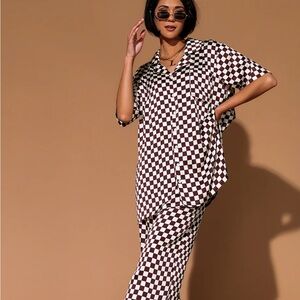 LALA Checkered Satin Playsuit